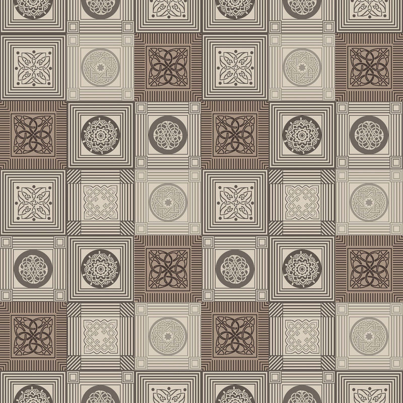 Square PVC Tablecloth Beige and Taupe Geometric Squares Oilcloth 140cm x 140cm