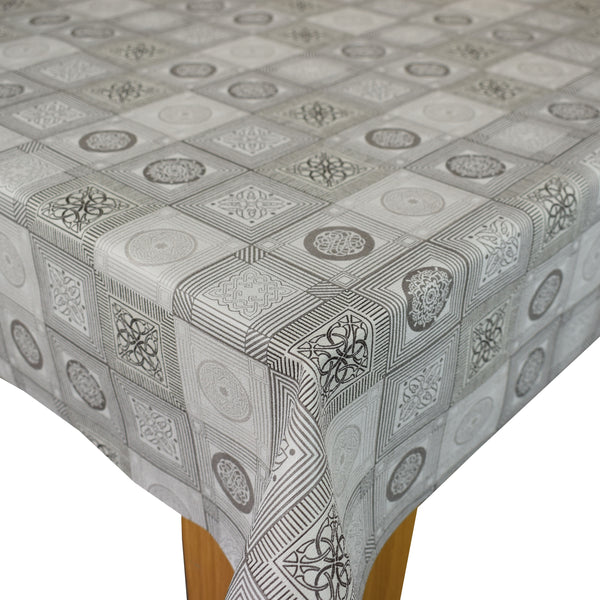 Square PVC Tablecloth Celtic Geometric Grey Oilcloth 140cm x 140cm