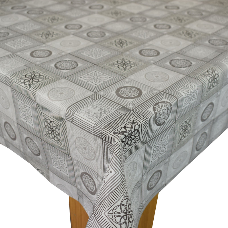 Square PVC Tablecloth Celtic Geometric Grey Oilcloth 140cm x 140cm