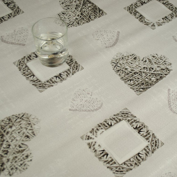 Square PVC Tablecloth Woven Hearts Grey Oilcloth 140cm x 140cm