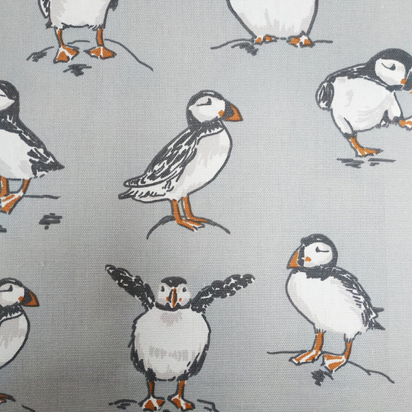 Round PVC Tablecloth Clarke and Clarke Atlantic Puffin Smoke Grey Oilcloth 132cm