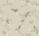 Round PVC Tablecloth Beautiful Birds Sage Green Oilcloth 132cm