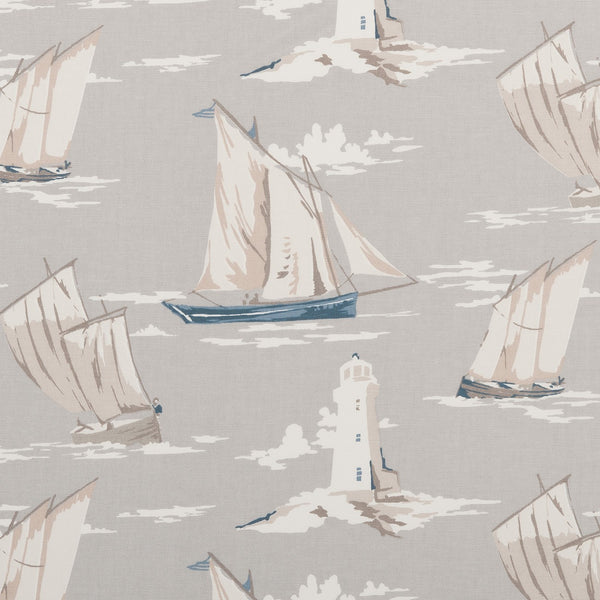 Round PVC Tablecloth Clarke and Clarke Skipper Grey Mist Oilcloth 132cm