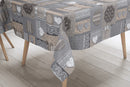 Grey and Beige Hearts Vinyl Oilcloth Tablecloth