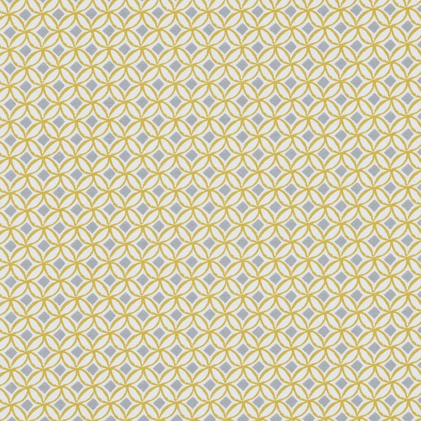 Round PVC Tablecloth Clarke and Clarke Ortis Ochre and Grey Oilcloth 132cm