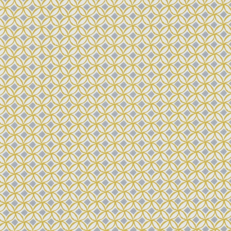 Round PVC Tablecloth Clarke and Clarke Ortis Ochre and Grey Oilcloth 132cm