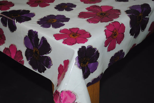 Round PVC Tablecloth Mulberry Floral Oilcloth 132cm