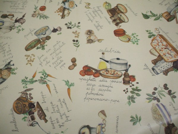 Tuscany Kitchen Recipe Vinyl Oilcloth Tablecloth