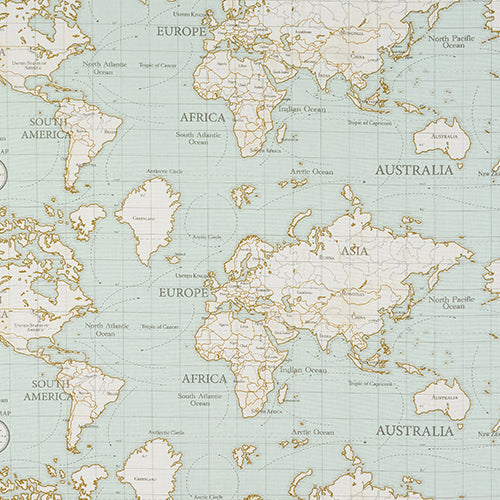 Round PVC Tablecloth Fryetts World Atlas Map Duckegg Oilcloth 132cm