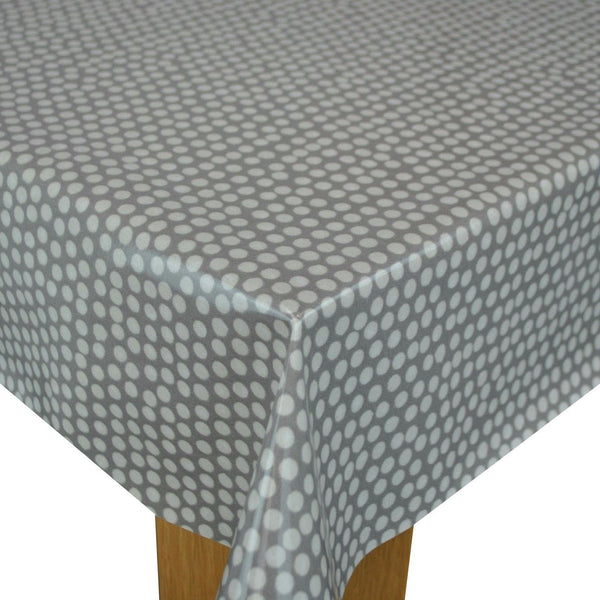 Round PVC Tablecloth Spotty Grey Oilcloth 132cm