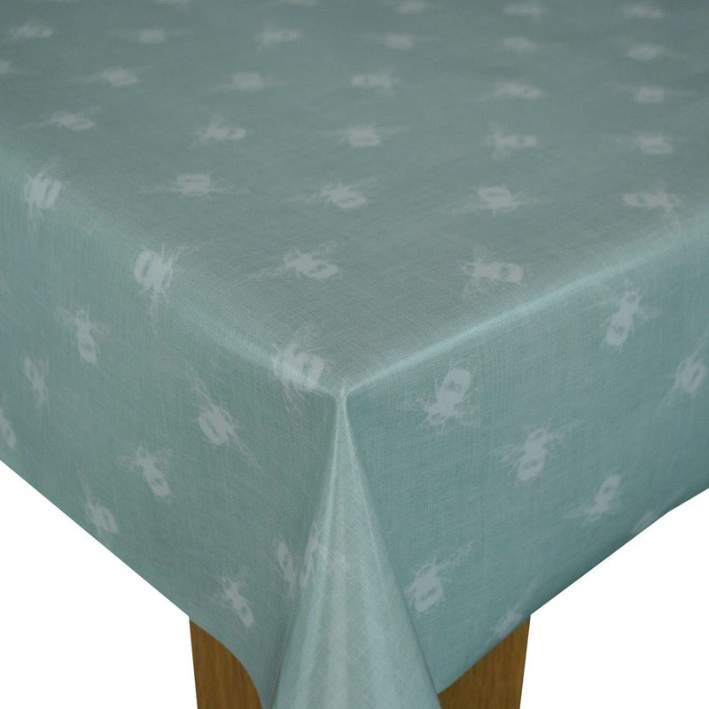 Round PVC Tablecloth Fryetts Bees Duckegg Oilcloth 132cm
