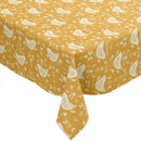 Round PVC Tablecloth Fryetts Narvik Scandi Birds Ochre Oilcloth 132cm
