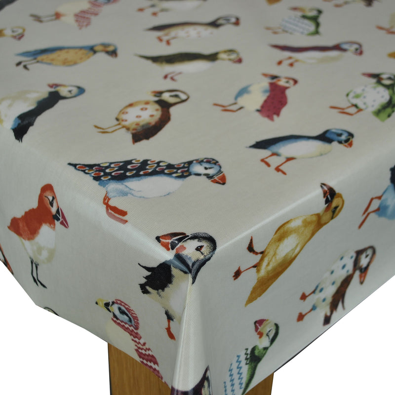 Round PVC Tablecloth Prestigious Puffin Driftwood Oilcloth 132cm