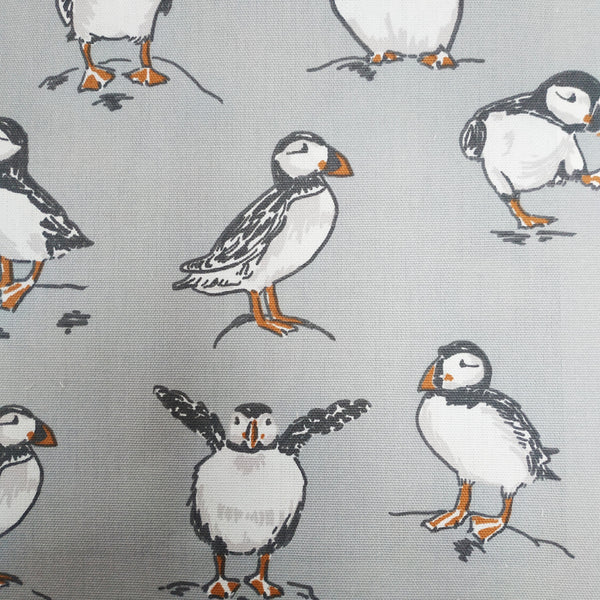 Square PVC Tablecloth Clarke and Clarke Atlantic Puffin Smoke Grey Oilcloth 132cm