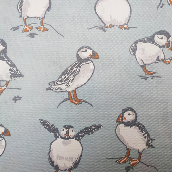 Square PVC Tablecloth Clarke and Clarke Atlantic Puffin Mineral Oilcloth 132cm
