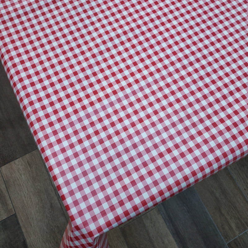 Raspberry Red Small Gingham Check Vinyl Oilcloth Tablecloth
