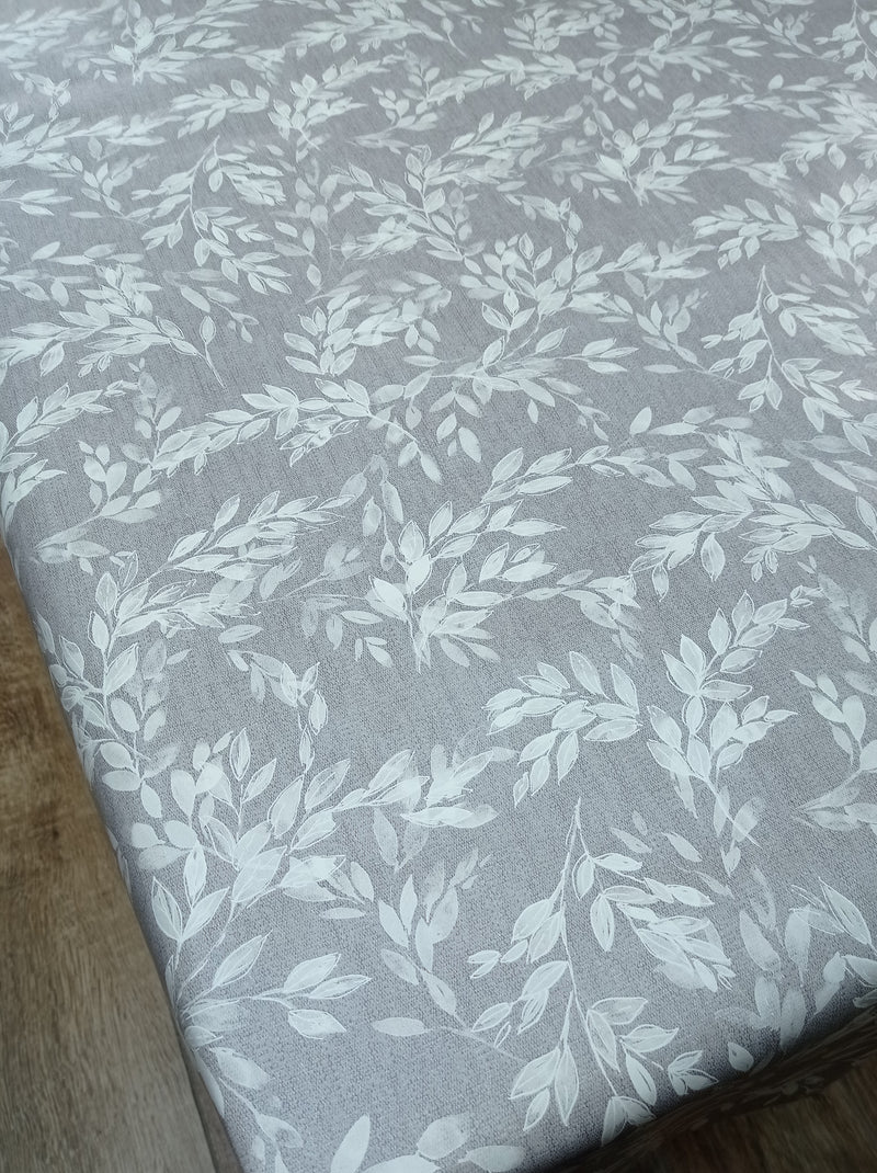 Isla Leaf Pattern Grey Vinyl Oilcloth Tablecloth