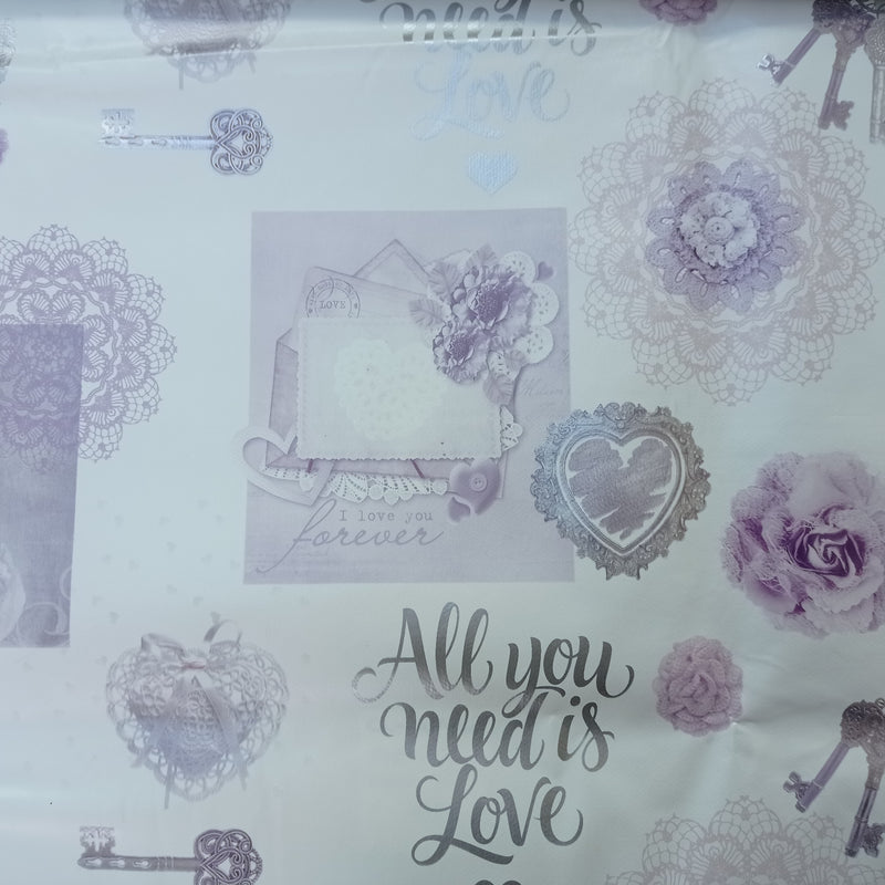 Endless Love Lilac Vinyl Oilcloth Tablecloth
