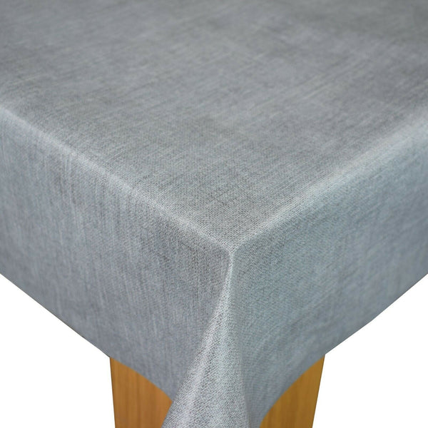 Grey Linen Look Smooth Vinyl Oilcloth Tablecloth