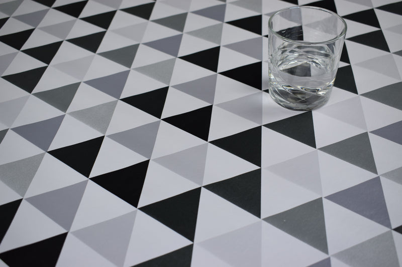 Gretna Geometric Triangle Grey  PVC Vinyl Tablecloth 20 Metres x 140cm