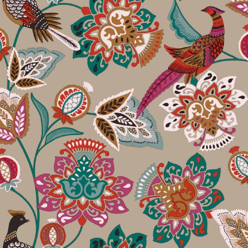 Birds Forest Taupe Vinyl Oilcloth Tablecloth