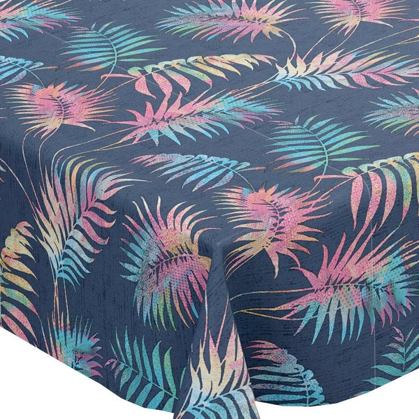 Jungle Leaves Navy Blue Multi Vinyl Oilcloth Tablecloth