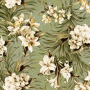 Leona Exotic Flowers Green Vinyl Oilcloth Tablecloth