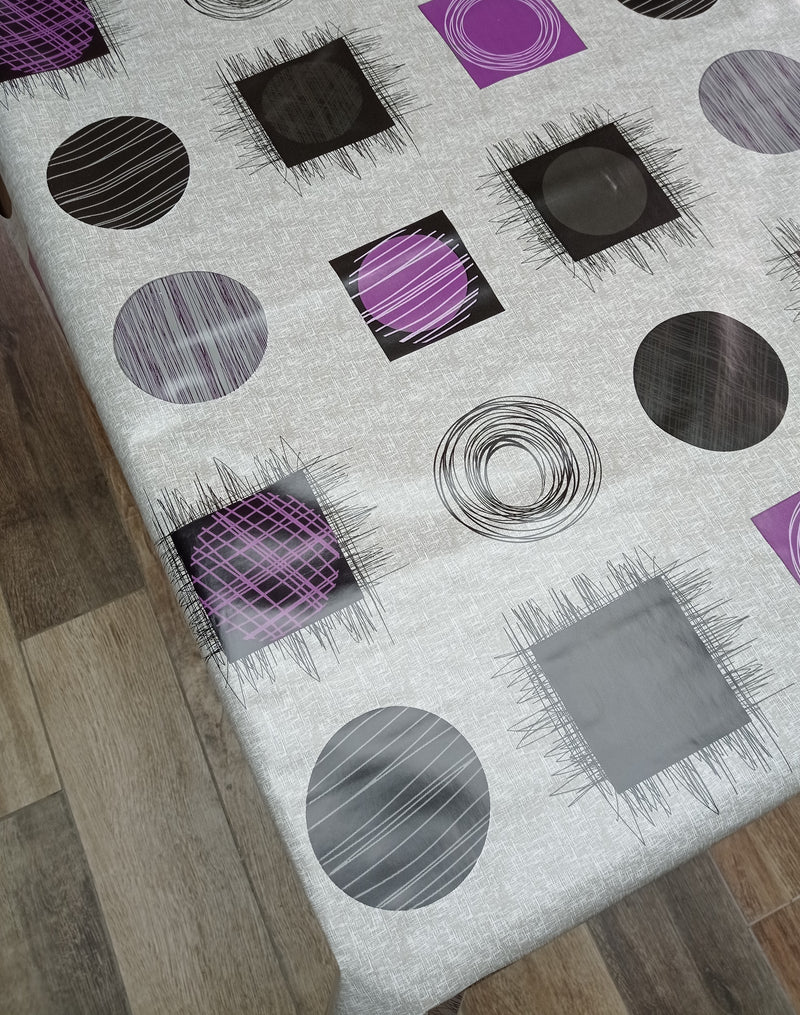 Jupiter Grey and Purple  Vinyl Oilcloth Tablecloth
