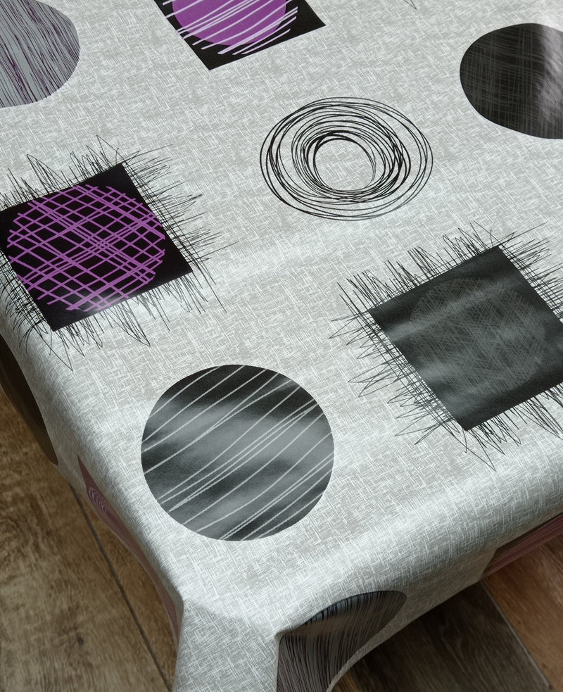 Jupiter Grey and Purple  Vinyl Oilcloth Tablecloth