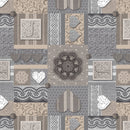 Grey and Beige Hearts Vinyl Oilcloth Tablecloth