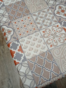 Porto Tiles Taupe Orange Grey Rustic Vinyl Oilcloth Tablecloth