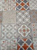 Porto Tiles Taupe Orange Grey Rustic Vinyl Oilcloth Tablecloth