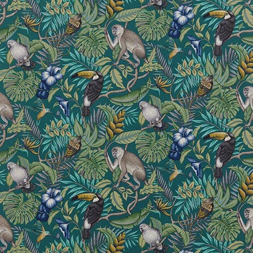 Rainforest Lagoon Monkey Jungle 100% Cotton Fabric by I-Liv SMD