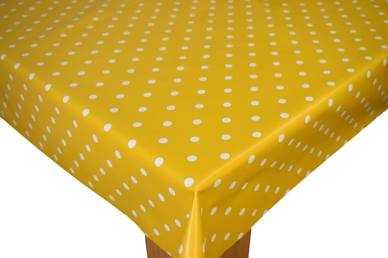 Yellow Ochre Mustard Polka Dot Vinyl Tablecloth 20 Metres