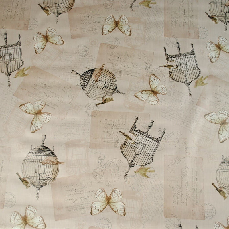 Birdcage and Butterfly Taupe PVC Vinyl Tablecloth Roll 20 Metres x 140cm