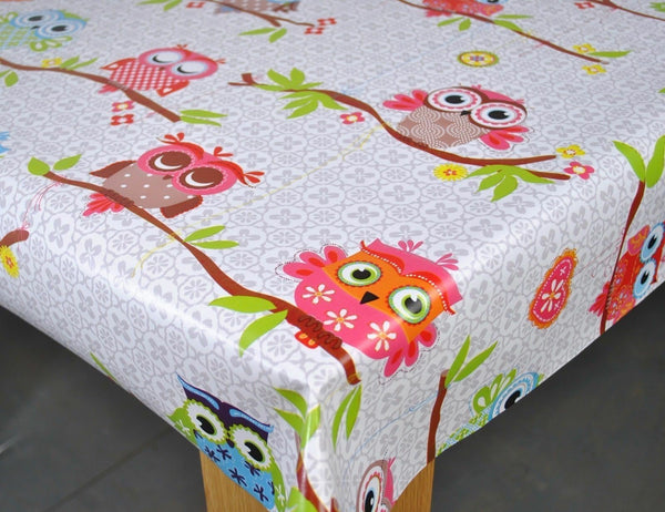 Emily Owl Grey Multi  PVC Vinyl Tablecloth Roll 20 Metres x 140cm