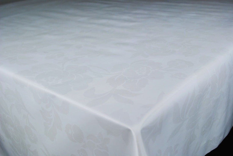 White Rose Damask  PVC Vinyl Tablecloth 20 Metres x 140cm
