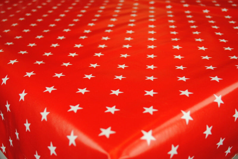 Twinkle Stars Red  PVC Vinyl Tablecloth 20 Metres x 140cm