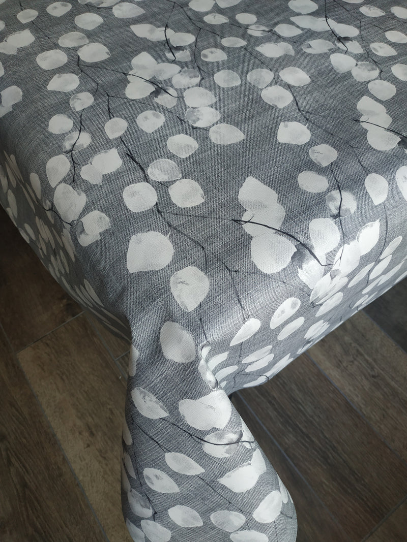 Honesty Floral Slate Grey Tex Vinyl Oilcloth Tablecloth