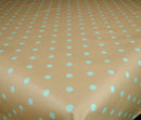 Taupe and Duckegg Polka Dot  PVC Vinyl Tablecloth 20 Metres x 140cm