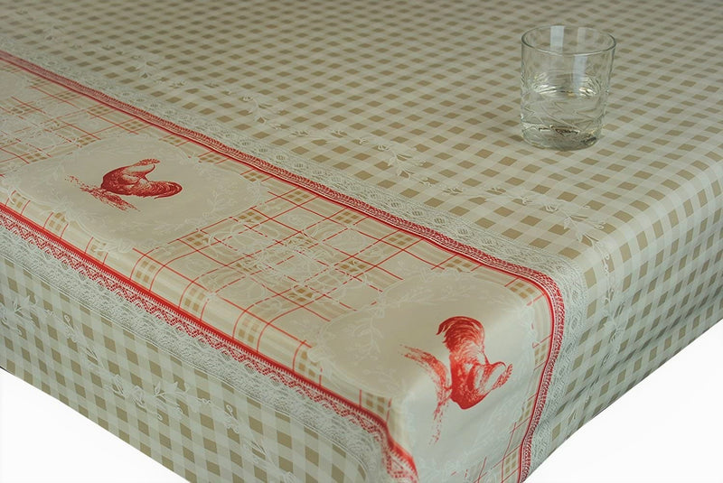 Chicken Taupe Check Border  PVC Vinyl Tablecloth 20 Metres x 140cm