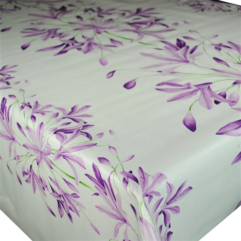 Allium Floral Stripe Border Lilac Vinyl Oilcloth Tablecloth