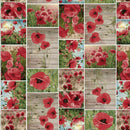 Poppy Fields on Wood Effect Vinyl Tablecloth