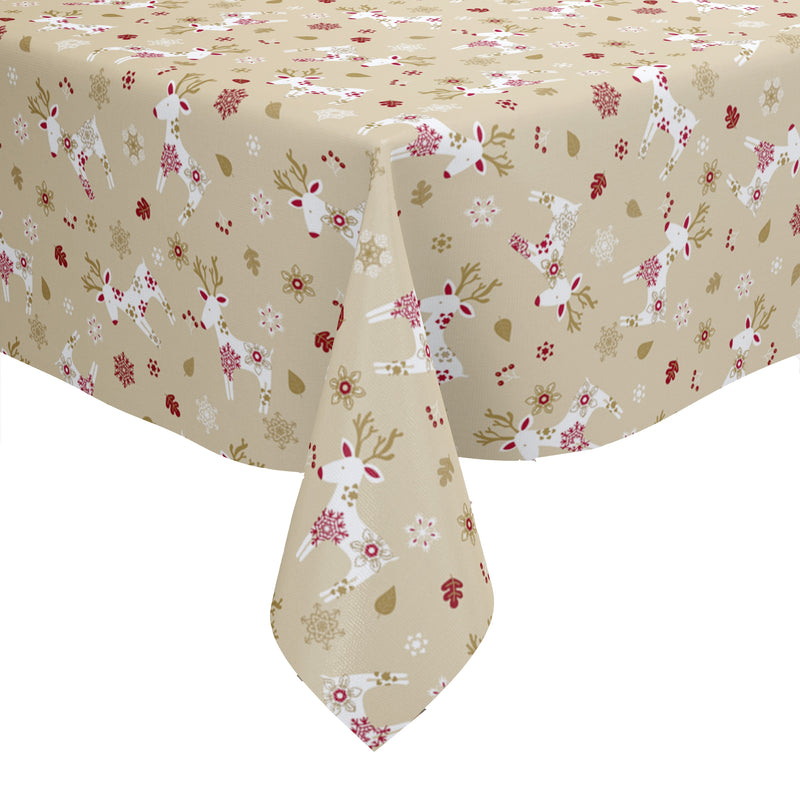 Christmas Scandi Reindeer Cream Vinyl Oilcloth Tablecloth