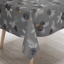 Christmas Pine Cones Grey and Grey Vinyl Oilcloth Tablecloth