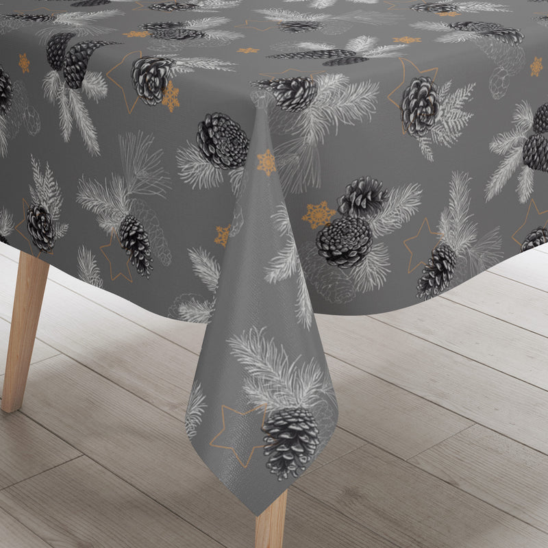 Christmas Pine Cones Grey and Grey Vinyl Oilcloth Tablecloth