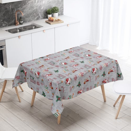 Christmas Santa Claus Grey Vinyl Oilcloth Tablecloth