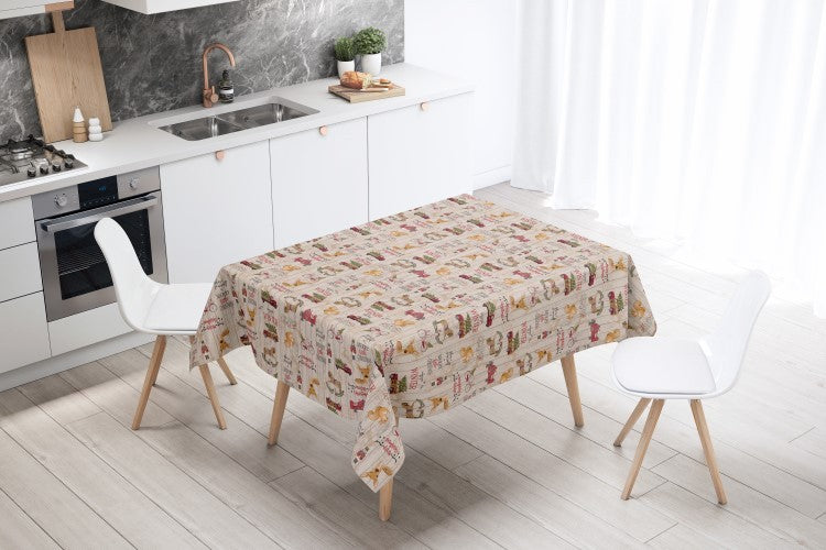 Christmas Holly Jolly Beige Vinyl Oilcloth Tablecloth