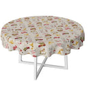 Christmas Holly Jolly Beige Vinyl Oilcloth Tablecloth