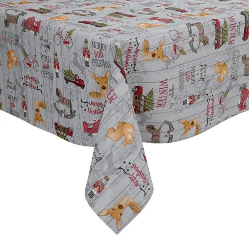 Christmas Holly Jolly Grey Vinyl Oilcloth Tablecloth